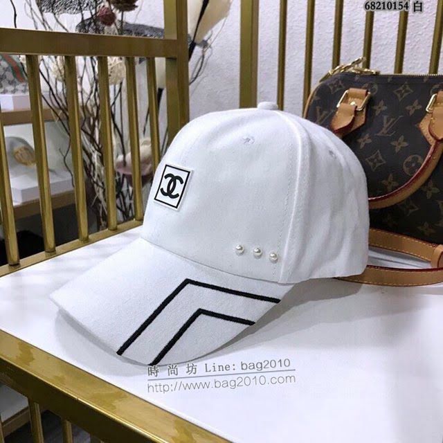 Chanel女士帽子 香奈兒線條珍珠棒球帽鴨舌帽  mm1114
